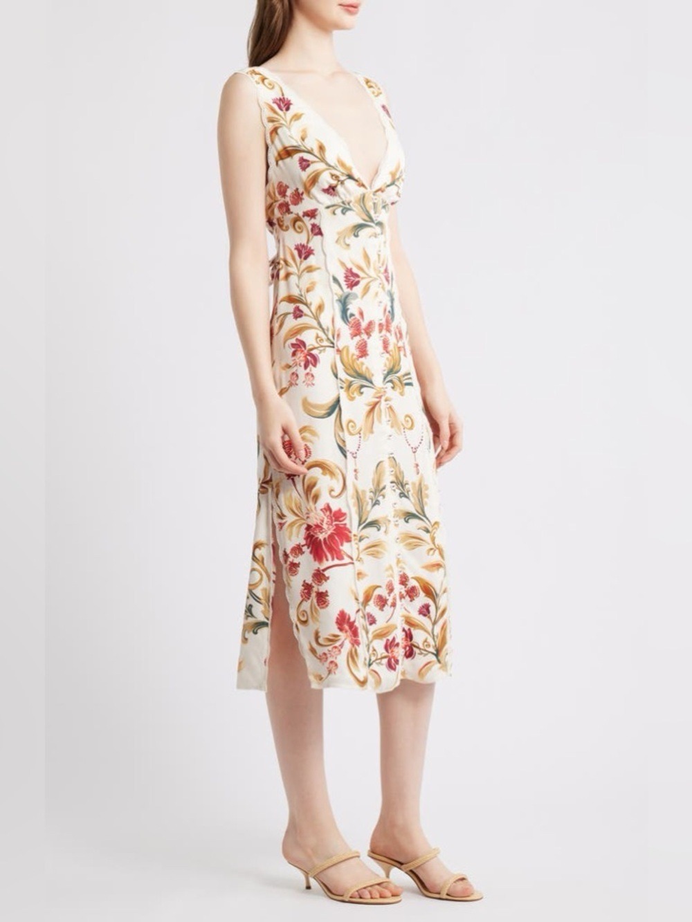 Farm Rio Royal Garden Print Sleeveless Satin Dress - Picture 5 of 11